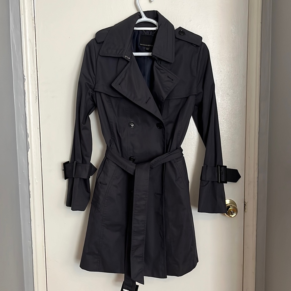 Gray/blue Banana Republic trench coat